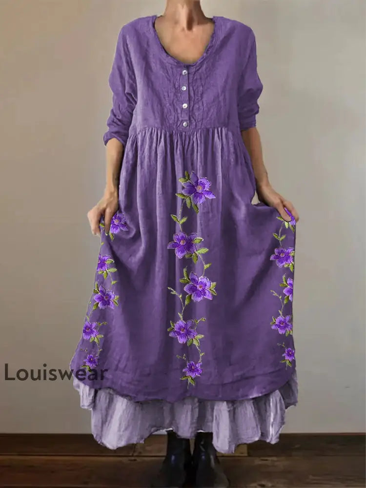 Frauen lila Blumen drucken Alzheimer-Bewusstsein Unterstützung Kleid Lila / S