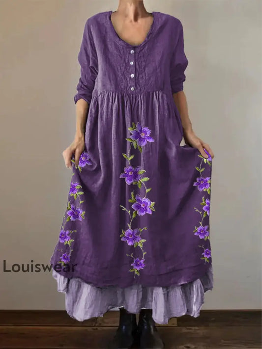 Frauen lila Blumen drucken Alzheimer-Bewusstsein Unterstützung Kleid Tiefe Lila / S