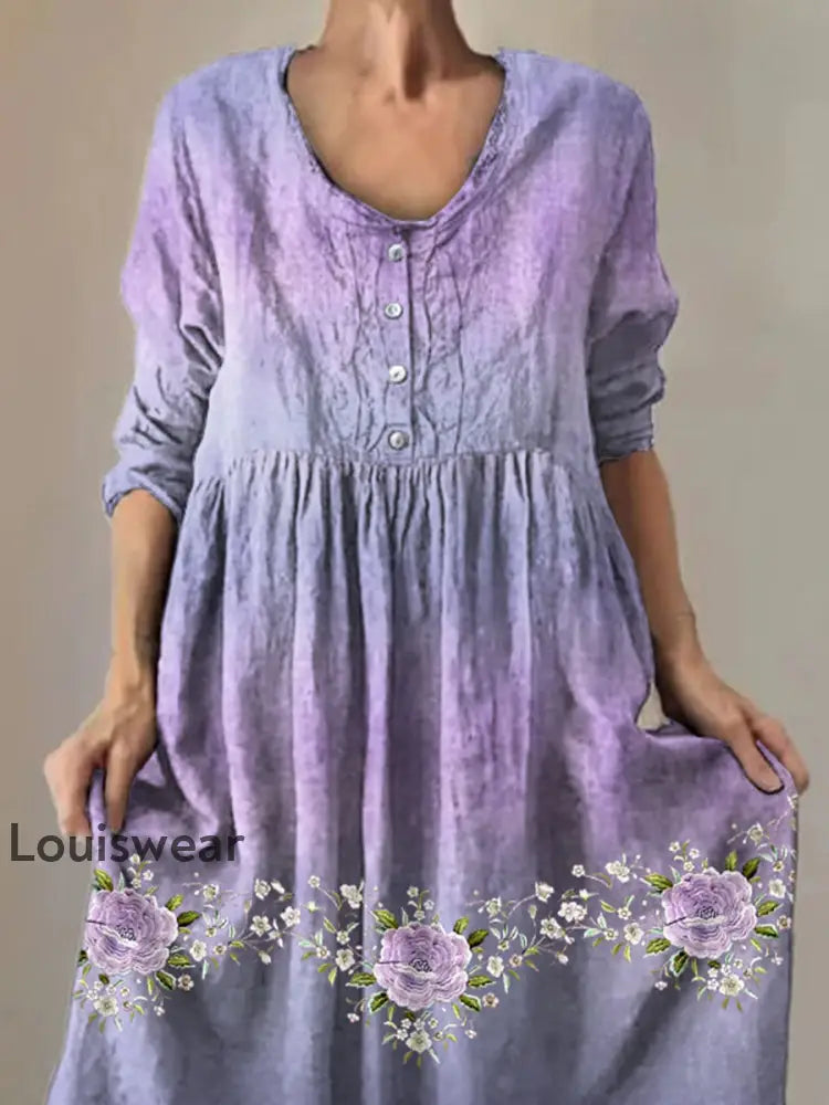 Frauen Lila Blumen Gradienten druck Alzheimer-Bewusstsein Unterstützung Kleid
