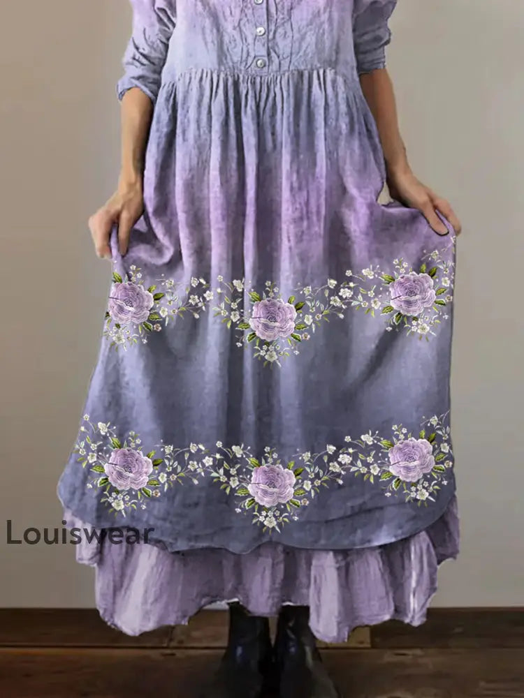 Frauen Lila Blumen Gradienten druck Alzheimer-Bewusstsein Unterstützung Kleid