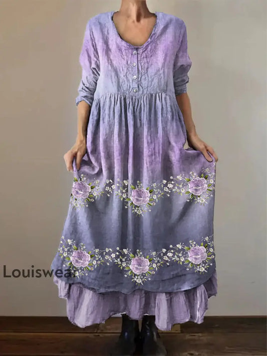 Frauen Lila Blumen Gradienten druck Alzheimer-Bewusstsein Unterstützung Kleid Lavendel / S
