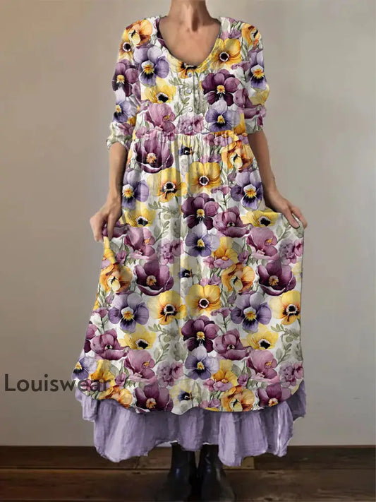 Frauen Lila Pansy Print Alzheimer-Bewusstsein Unterstützung Kleid Lila / S