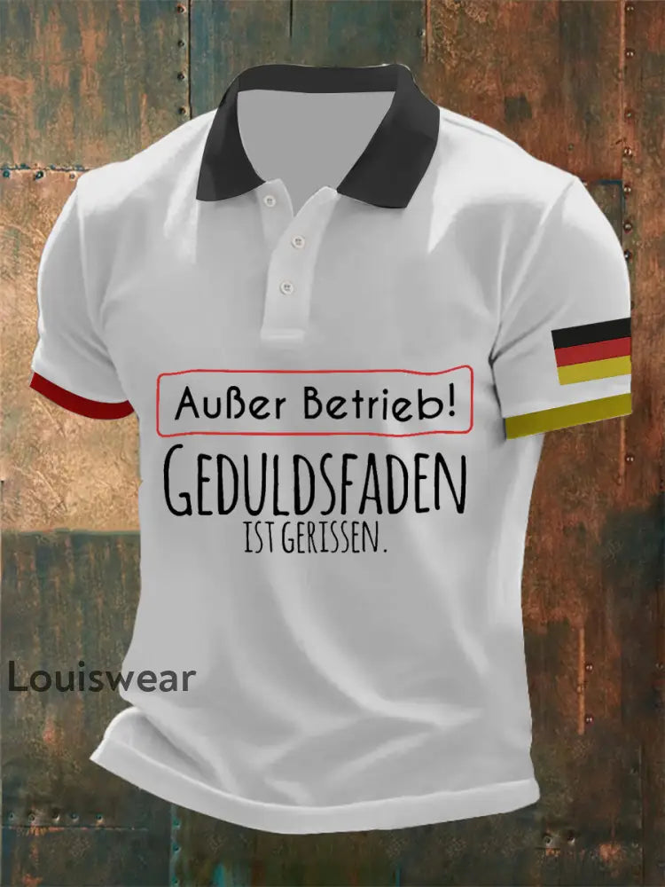 Herren ’Außer Betrieb Geduldsfaden Ist Gerissen’ Bedrucktes Poloshirt Weiß / S