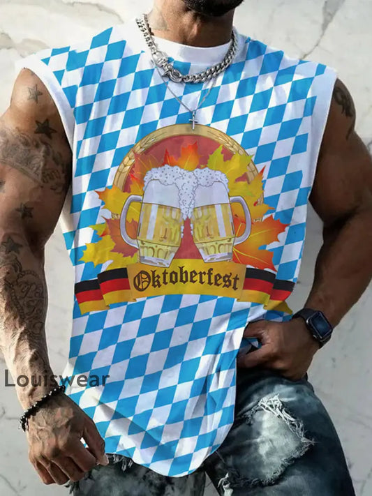 Herren Bier Fest Bayerisches Blau Geprüft Print Weste Top als bild / S