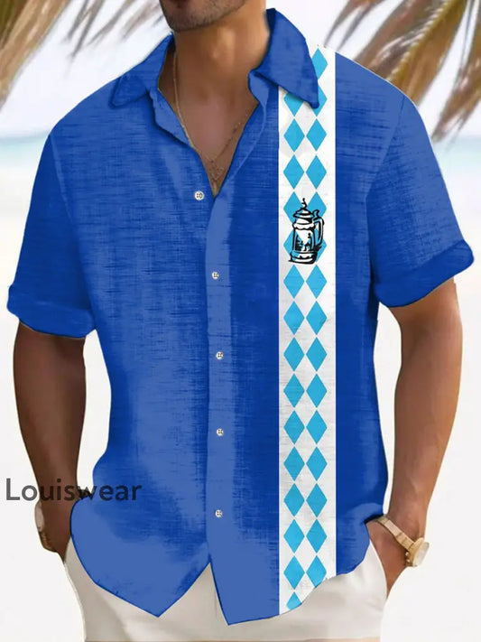 Herren Bier Fest Bayerisches Blau Kariertes Print Shirt blau / S