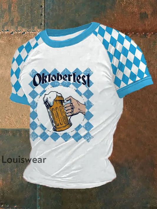 Herren Bier Fest Bayerisches Blau Kariertes Print T-Shirt als bild / S