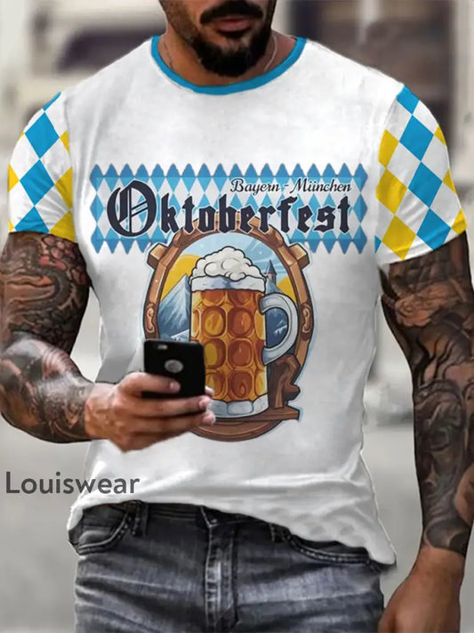 Herren Bier Fest Bayerisches Blau Kariertes Print T-Shirt als bild / S