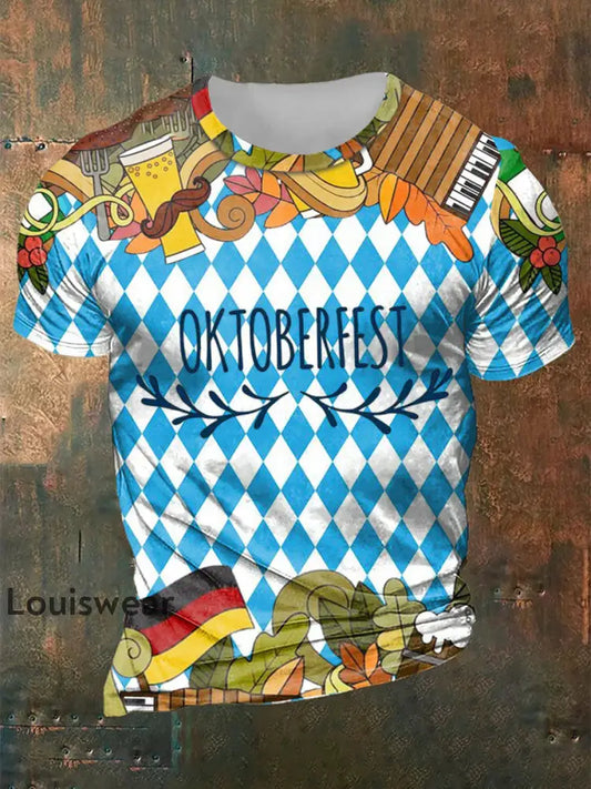 Herren Bier Fest Bayerisches Blau Kariertes Print T-Shirt als bild / S