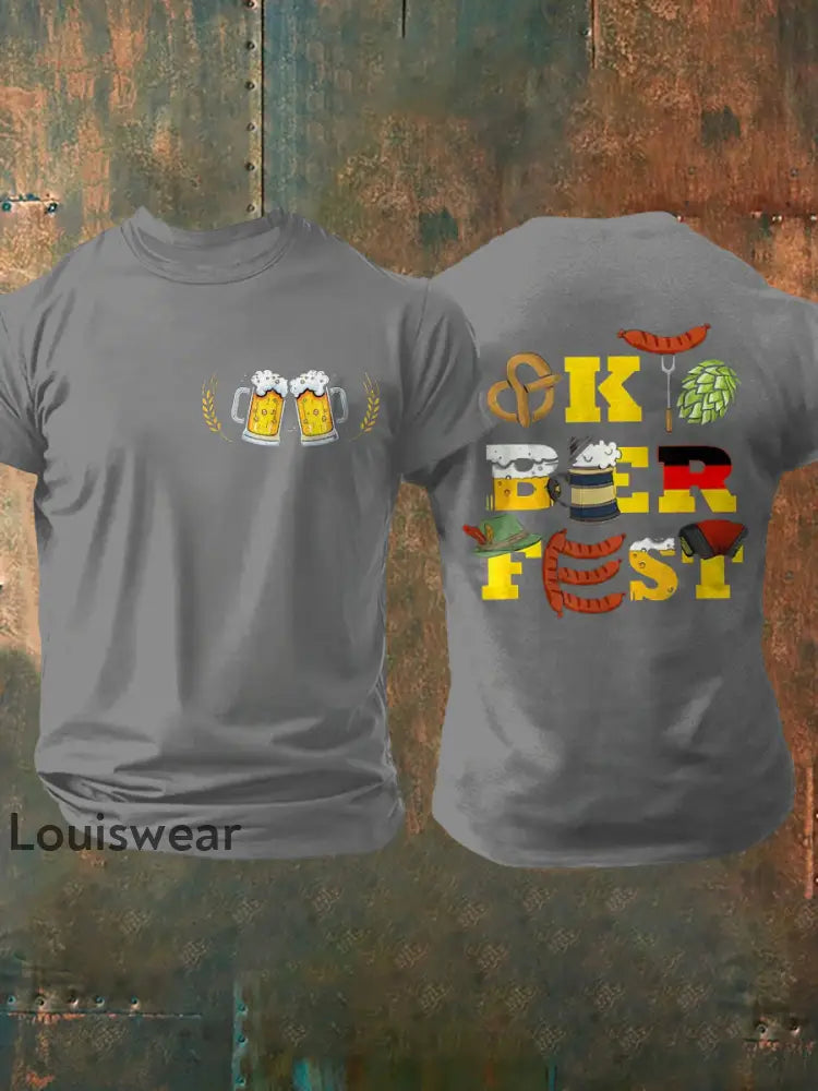 Herren Bier Fest Traditionelles Deutschland Food Print T-Shirt Grau / S