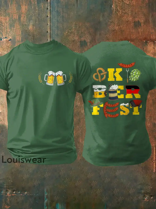 Herren Bier Fest Traditionelles Deutschland Food Print T-Shirt Grün / S