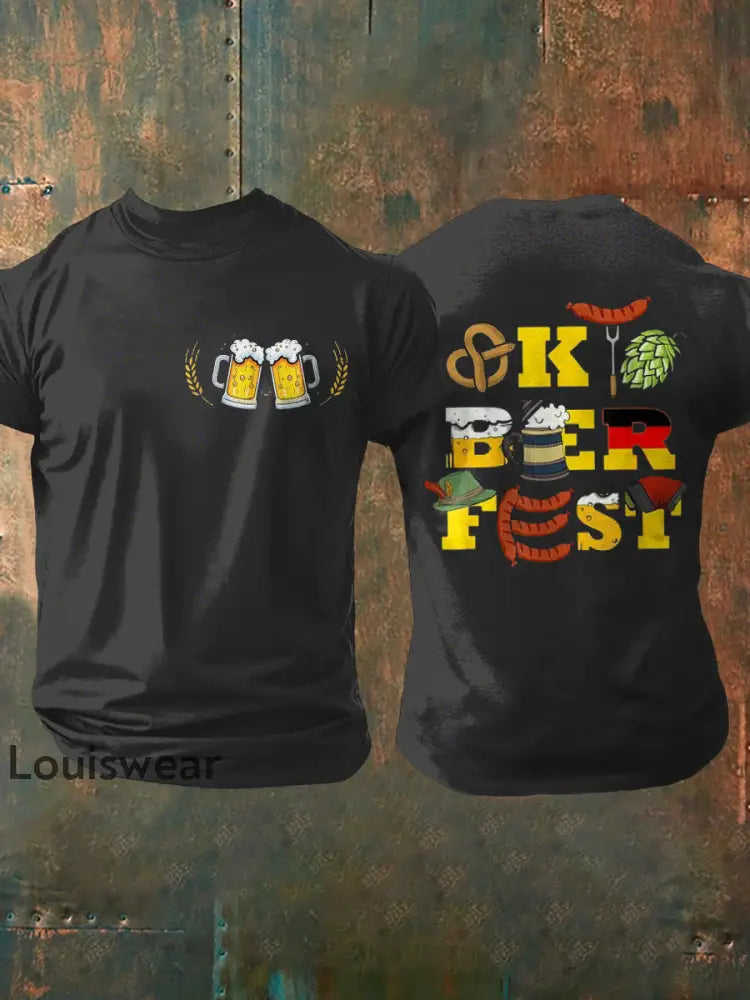 Herren Bier Fest Traditionelles Deutschland Food Print T-Shirt Schwarz / S