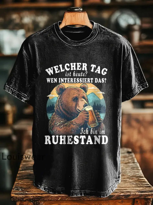 Herren Bier ich bin im Bierbär bedrucktes Kurzarm-T-Shirt Schwarz / S
