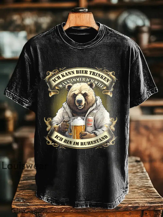Herren Bier ich bin im ruhe stand bedrucktes Kurzarm-T-Shirt Schwarz / S