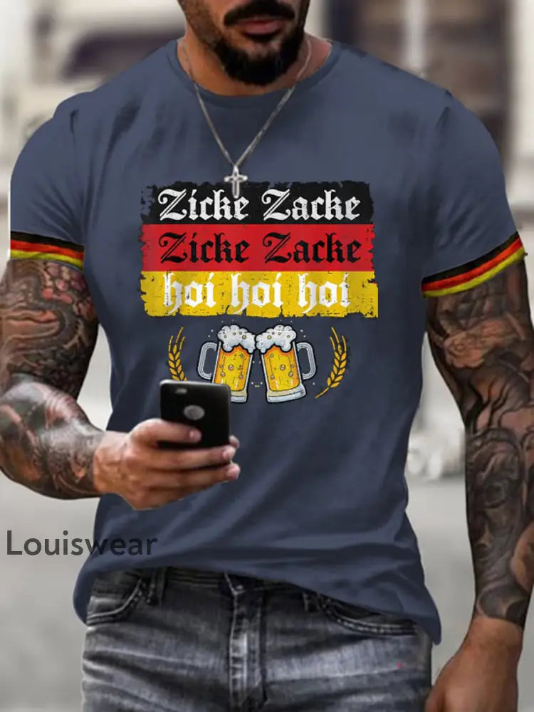 Herren Bierfest Print T-Shirt Marineblau / S