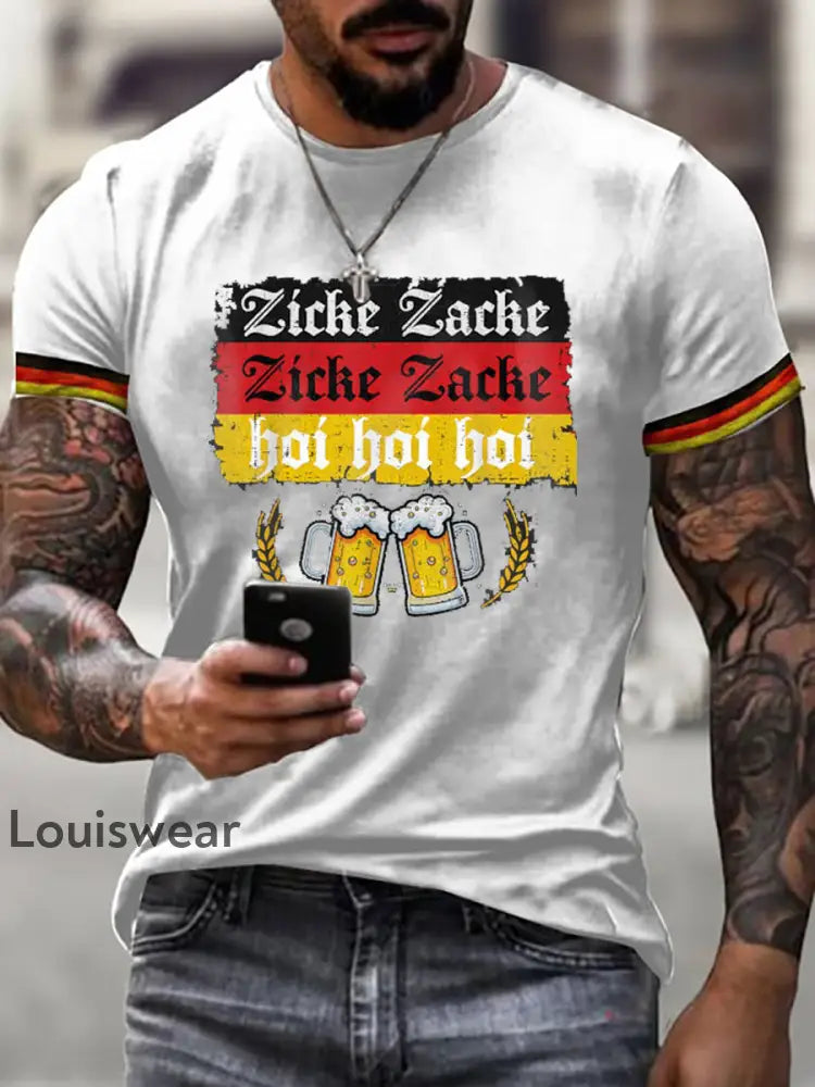 Herren Bierfest Print T-Shirt Weiß / S