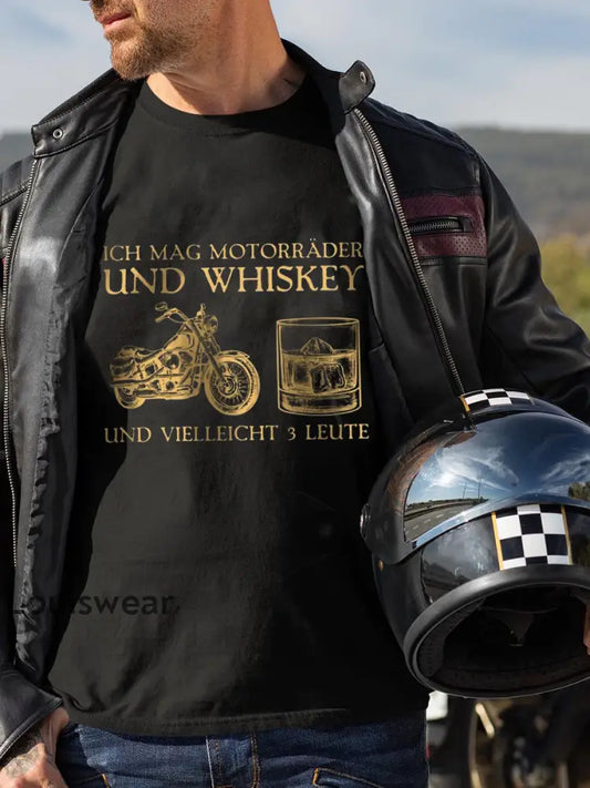 Herren Biker ich mag Motorrad und Whisky Bedrucktes Kurzarm-T-Shirt Schwarz / S