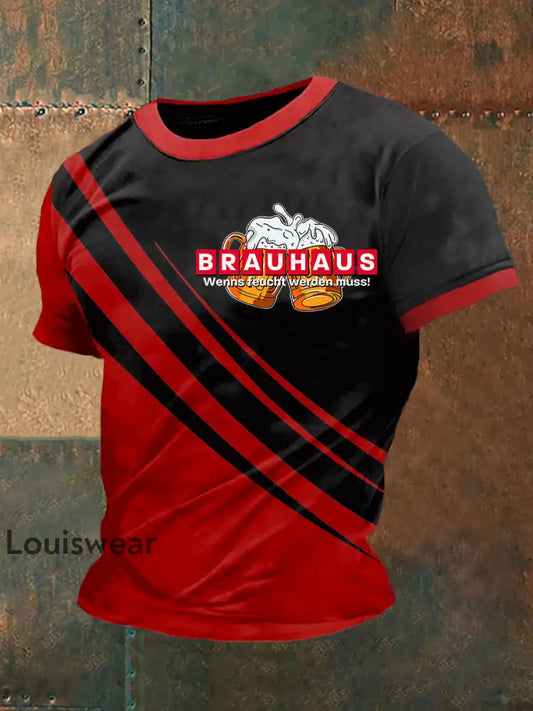 Herren Brauhaus T-Shirt mit kurzen Ärmeln Rot / S