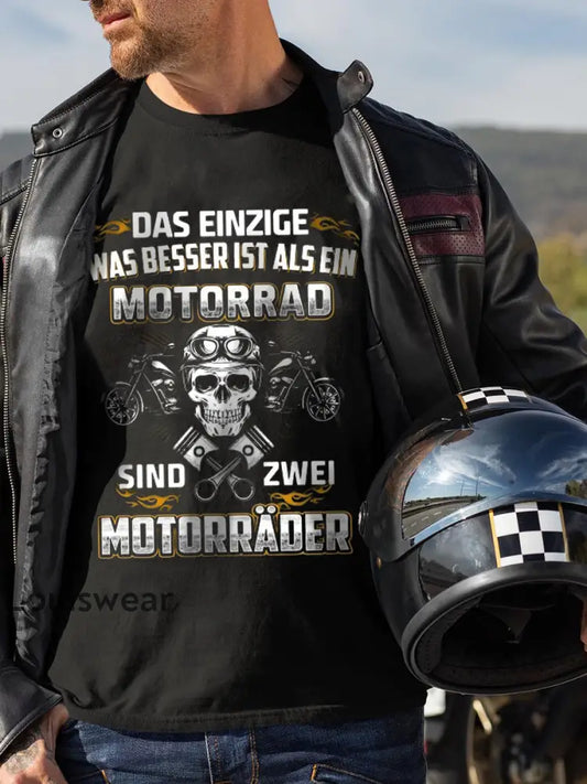 Herren DAS EINZIGE WAR BESSER IST ALS EIN MOTORRAD SIND ZWEI MOTORRÄDER Bedrucktes Kurzarm-T-Shirt Schwarz / S