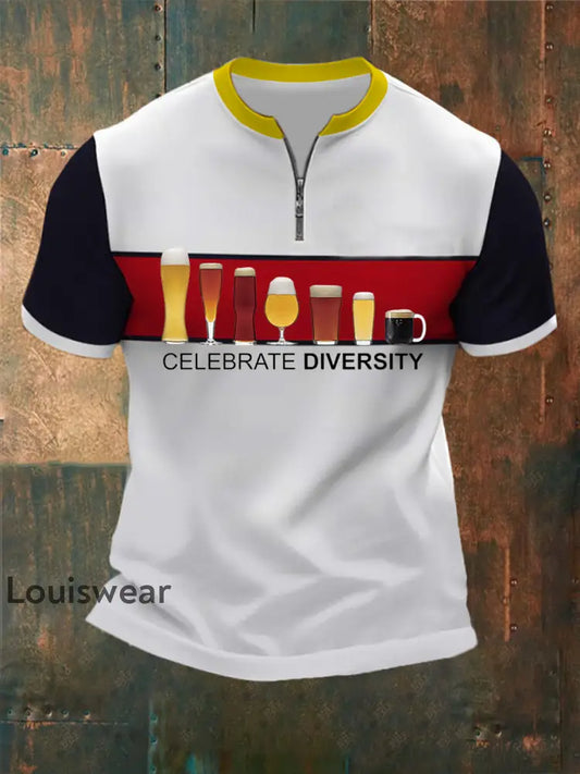 Herren Deutscher Biertag Feierliche Vielfalt Druck Reißverschluss T-Shirt Wie abgebildet / S