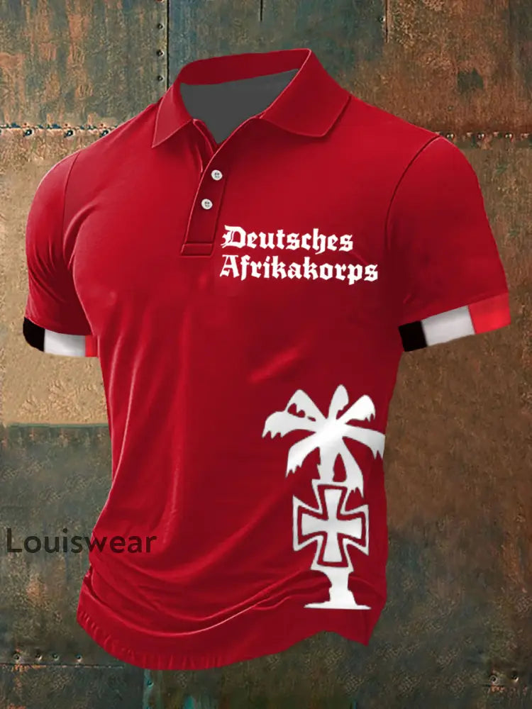 Herren Deutsches Afrika korps Bedrucktes Kurzarm-Polos hirt Rot / S