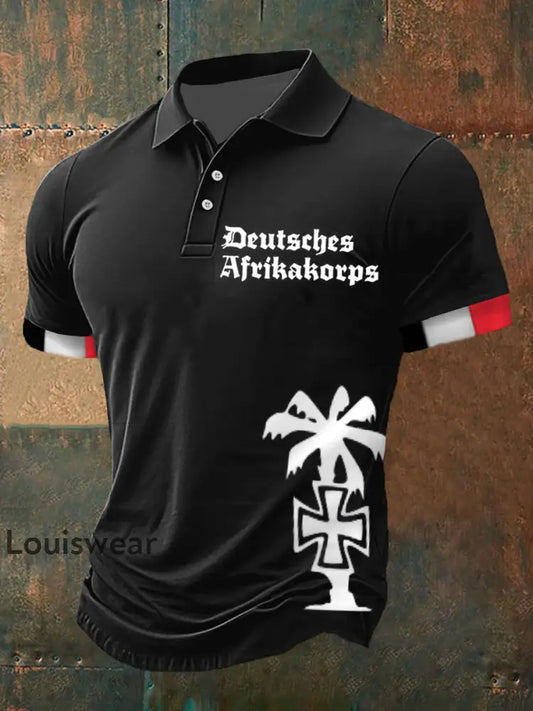 Herren Deutsches Afrika korps Bedrucktes Kurzarm-Polos hirt Schwarz / S