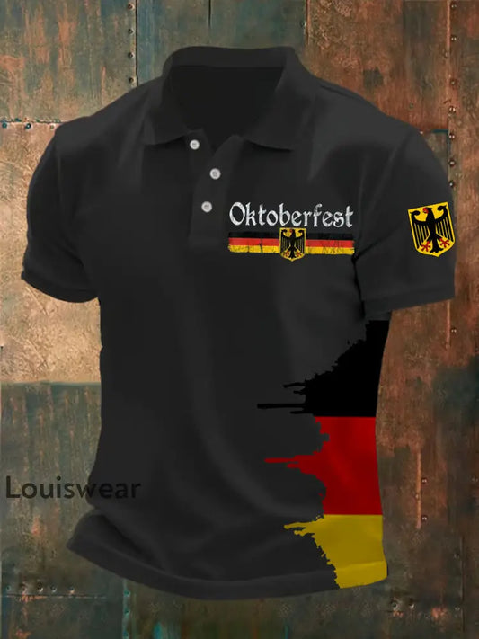 Herren deutsches Oktoberfest Print POLO Shirt Schwarz / S
