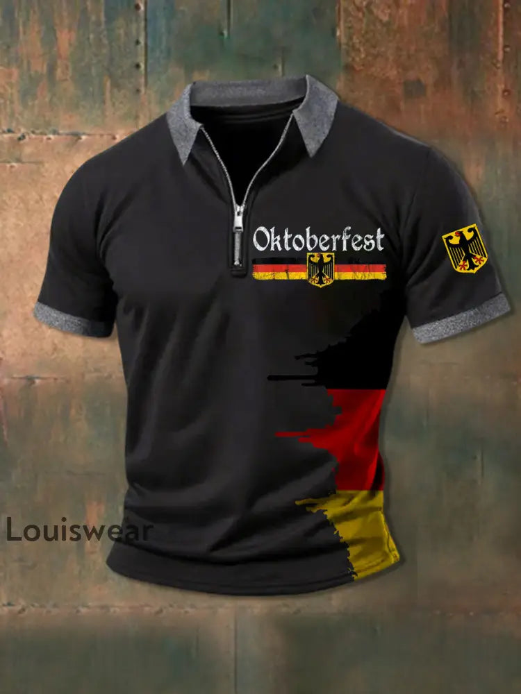 Herren deutsches Oktoberfest Print POLO Shirt Schwarz / S