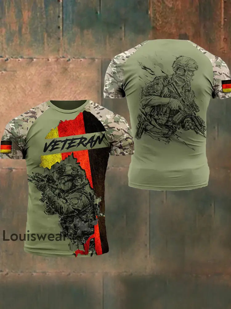 Herren Deutschland Veteran T-Shirt mit kurzen Ärmeln Armee grün / S