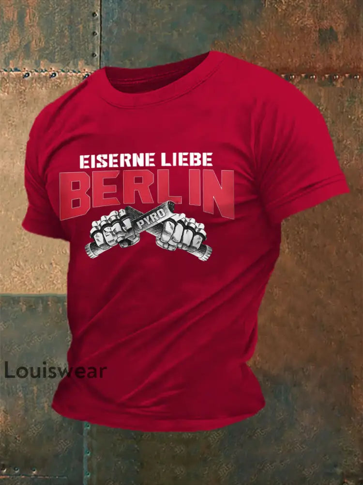 Herren Eiserne Liebe Berlin Imitation Baumwoll-Kurzarm-T-Shirt Tiefrot / S