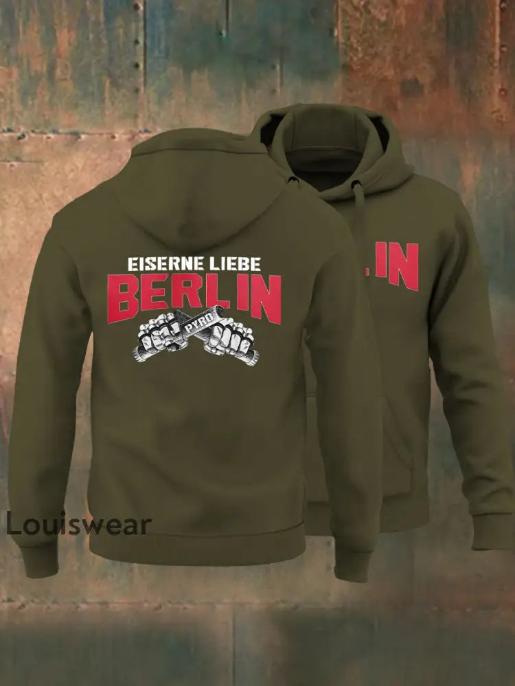 Herren Eiserne Liebe Berlin Kapuzen-Sweatshirt Armee grün / S