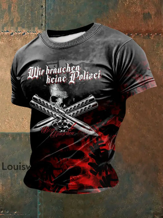 Herren Frei & Böse bedrucktes Kurzarm-T-Shirt Schwarz / S