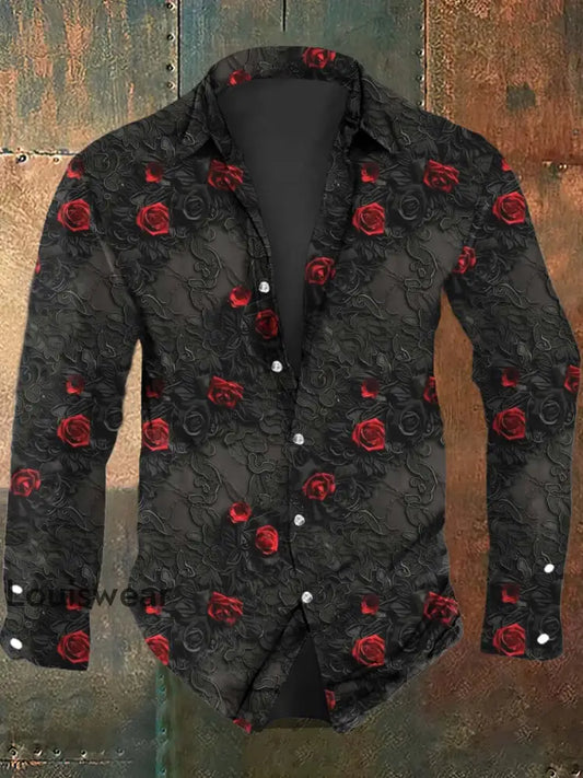 Herren Gothic Rose Print Langarm Hemd als bild / S