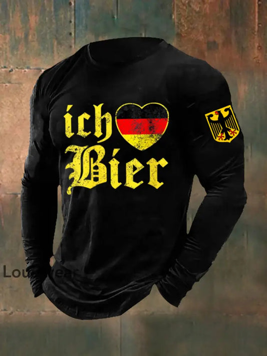 Herren Ich Bier Print Langarm T-Shirt Schwarz / S