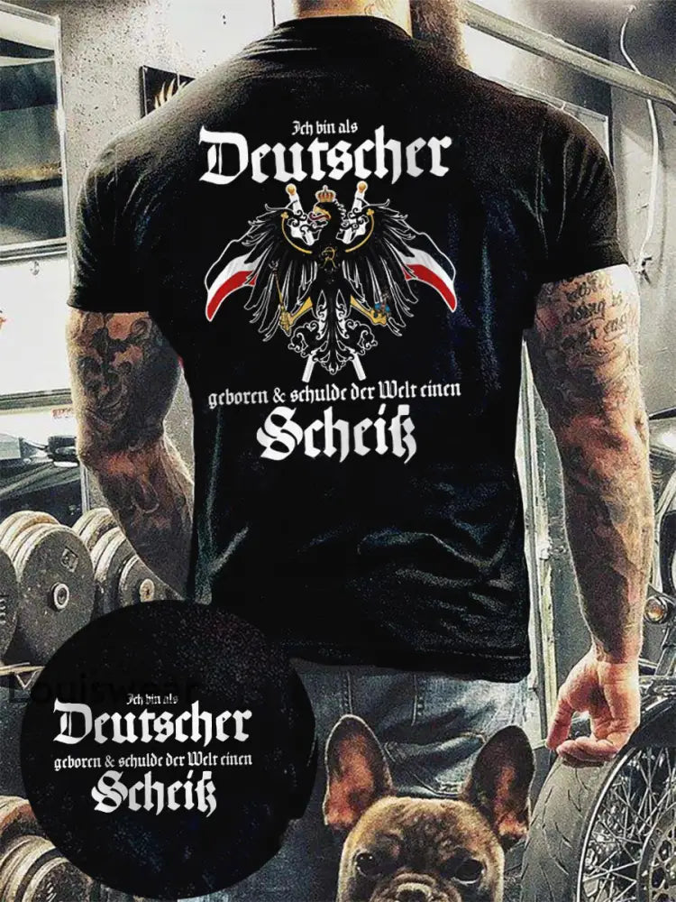 Herren Ich bin als Deutscher geboren bedrucktes Kurzarm-T-Shirt Schwarz / S