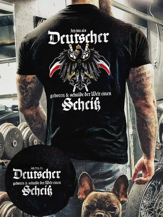 Herren Ich bin als Deutscher geboren bedrucktes Kurzarm-T-Shirt Schwarz / S