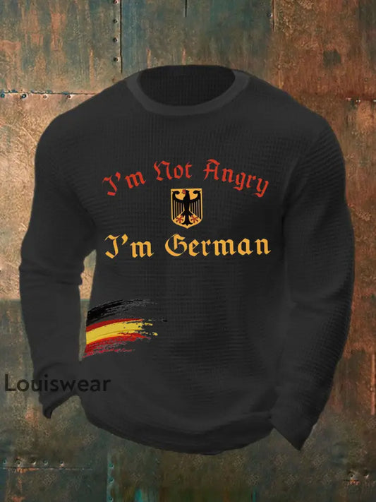 Herren Ich bin nicht wütend Ich bin Deutsch Print Waffel Langarm T-Shirt Schwarz / S