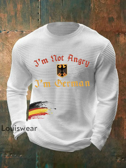 Herren Ich bin nicht wütend Ich bin Deutsch Print Waffel Langarm T-Shirt Weiß / S