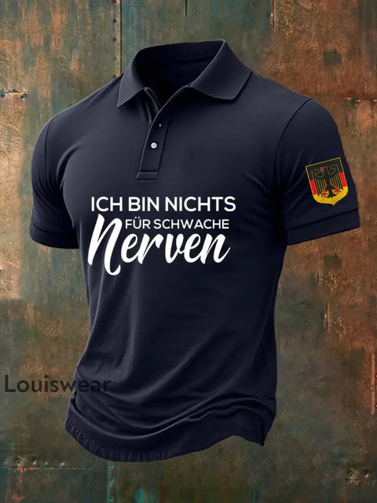 Herren ’Ich Bin Nichts Für Schwache Nerven’ Bedrucktes Kurzarm Poloshirt Marineblau / S