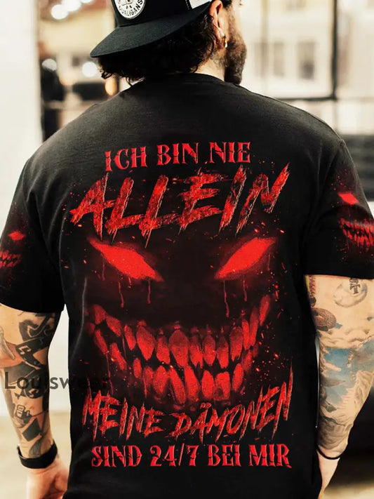 Herren ICH BIN NIE ALLEIN VOLL STÄN DIGER DRUCK Bedrucktes T-Shirt Schwarz / S