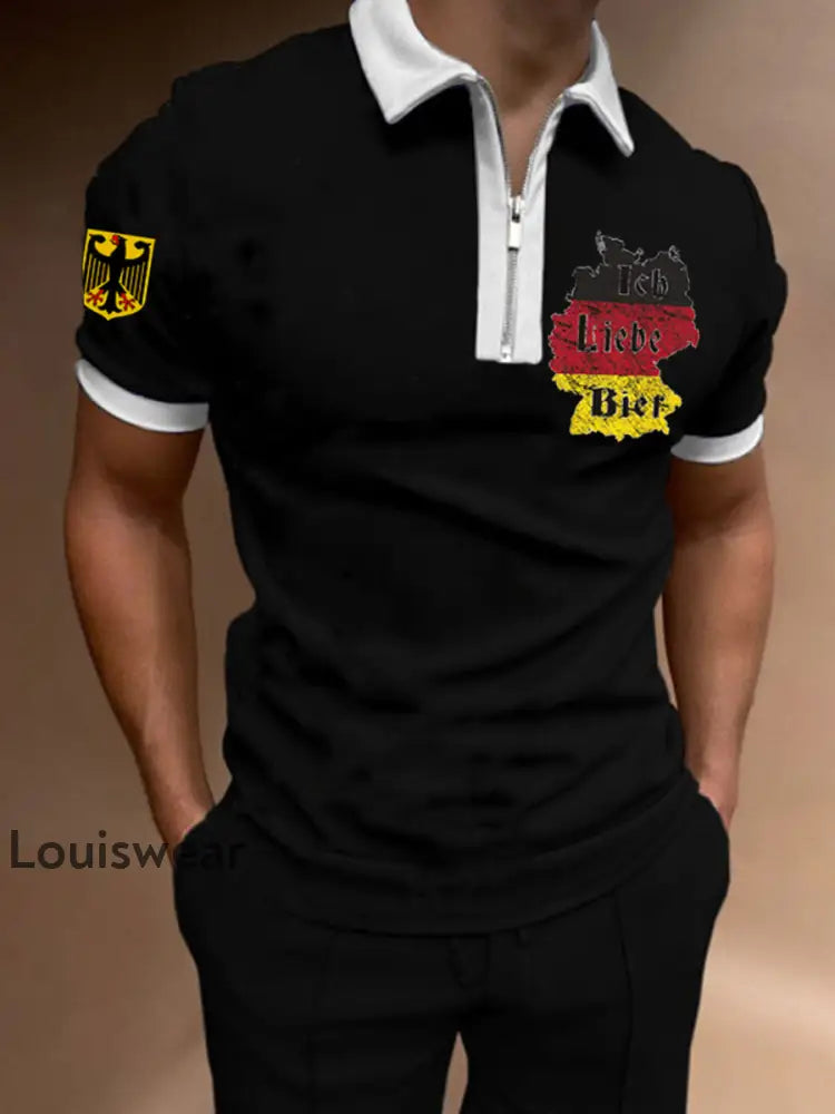 Herren Ich Liebe Bier Bedrucktes lässiges Poloshirt Schwarz / S