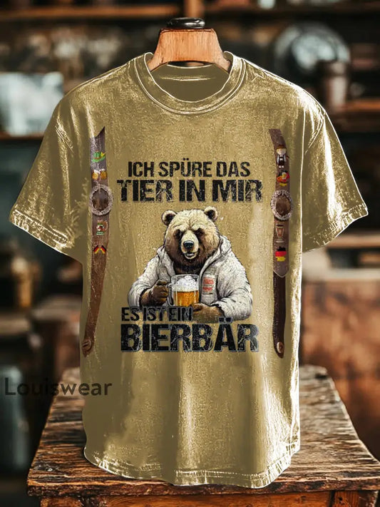 Herren Ich spiel das tier in mir ist ein Bierbär bedrucktes Kurzarm-T-Shirt Braun / S