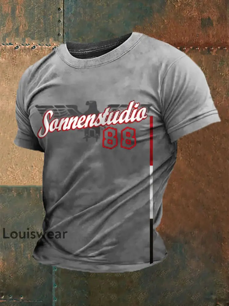 Herren-Kurzarm-T-Shirt Sonnen braun 8 bedruckt Hellgrau / S