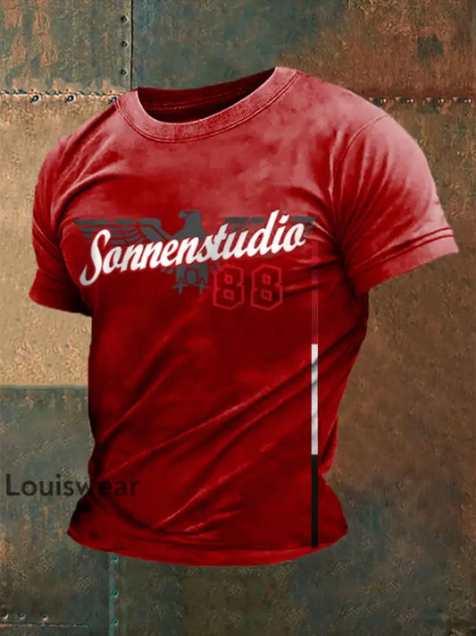 Herren-Kurzarm-T-Shirt Sonnen braun 8 bedruckt Hellrot / S