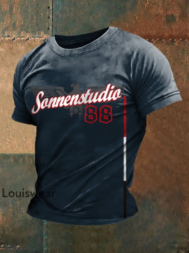 Herren-Kurzarm-T-Shirt Sonnen braun 8 bedruckt Marineblau / S