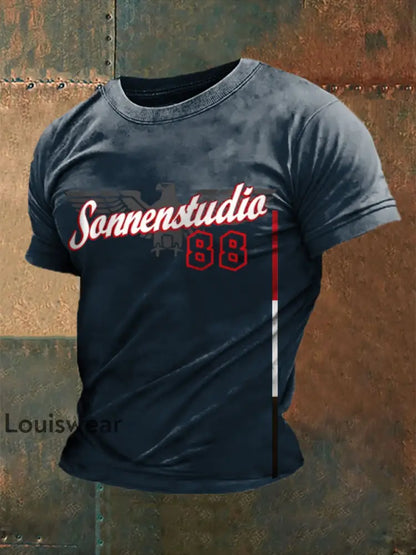 Herren-Kurzarm-T-Shirt Sonnen braun 8 bedruckt Marineblau / S