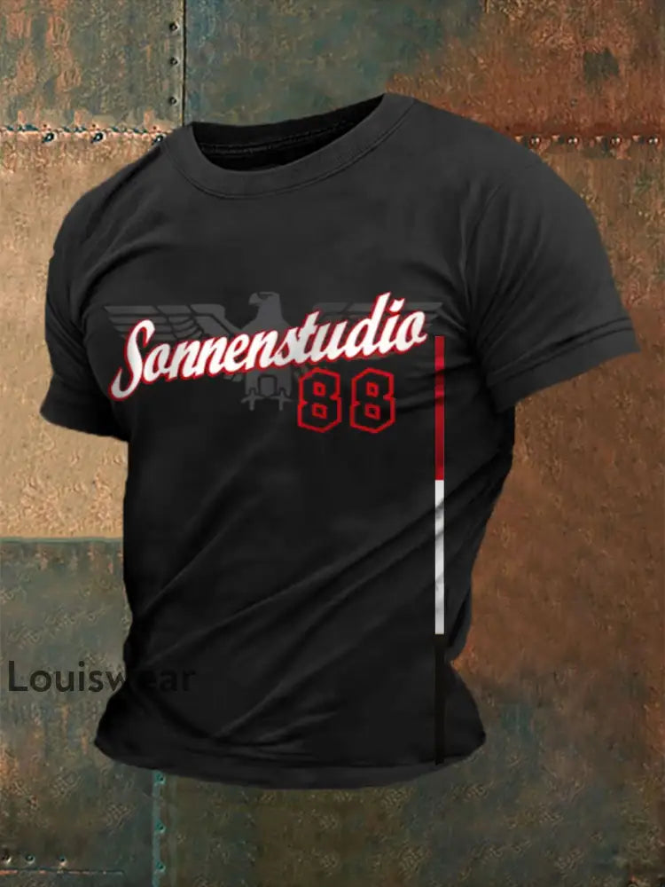 Herren-Kurzarm-T-Shirt Sonnen braun 8 bedruckt Schwarz / S
