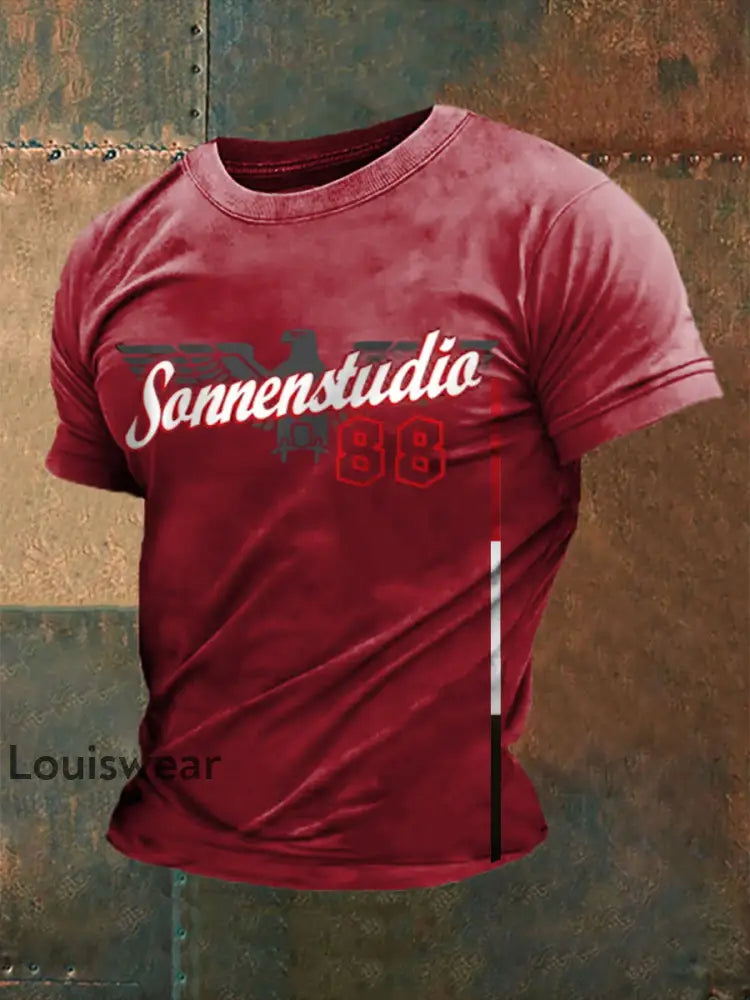 Herren-Kurzarm-T-Shirt Sonnen braun 8 bedruckt Tiefrot / S