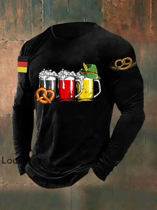 Herren Langarmshirt mit Druck zum Deutschen Tag des Bieres Schwarz / S