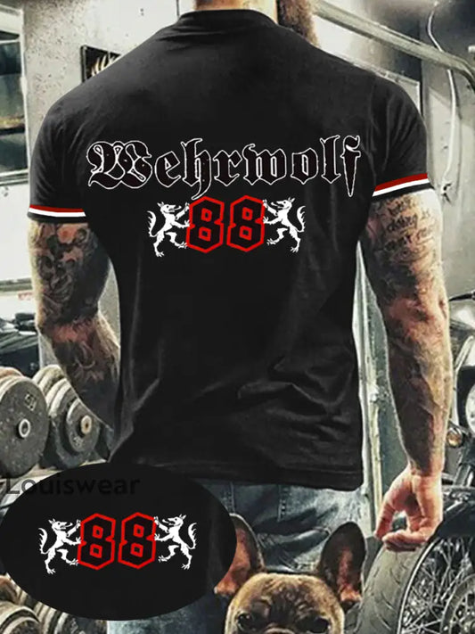 Herren Loses Basic V-Ausschnitt bedrucktes Kurzarm-T-Shirt Schwarz / S