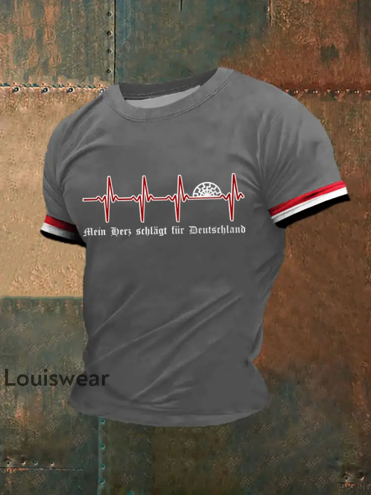 Herren Mein Herz schlägt für Deutschland bedrucktes Kurzarm-T-Shirt Grau / S
